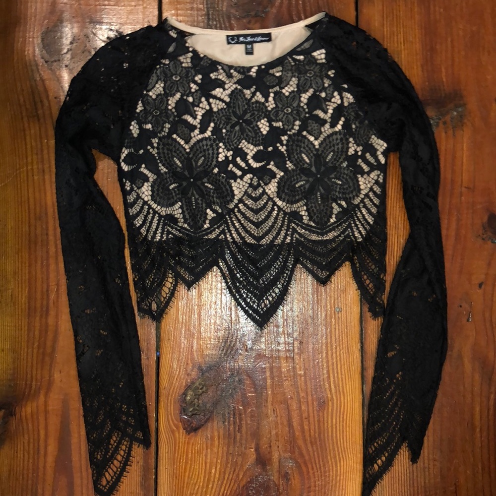 For Love and Lemons Black Grace Lace Crop Top M